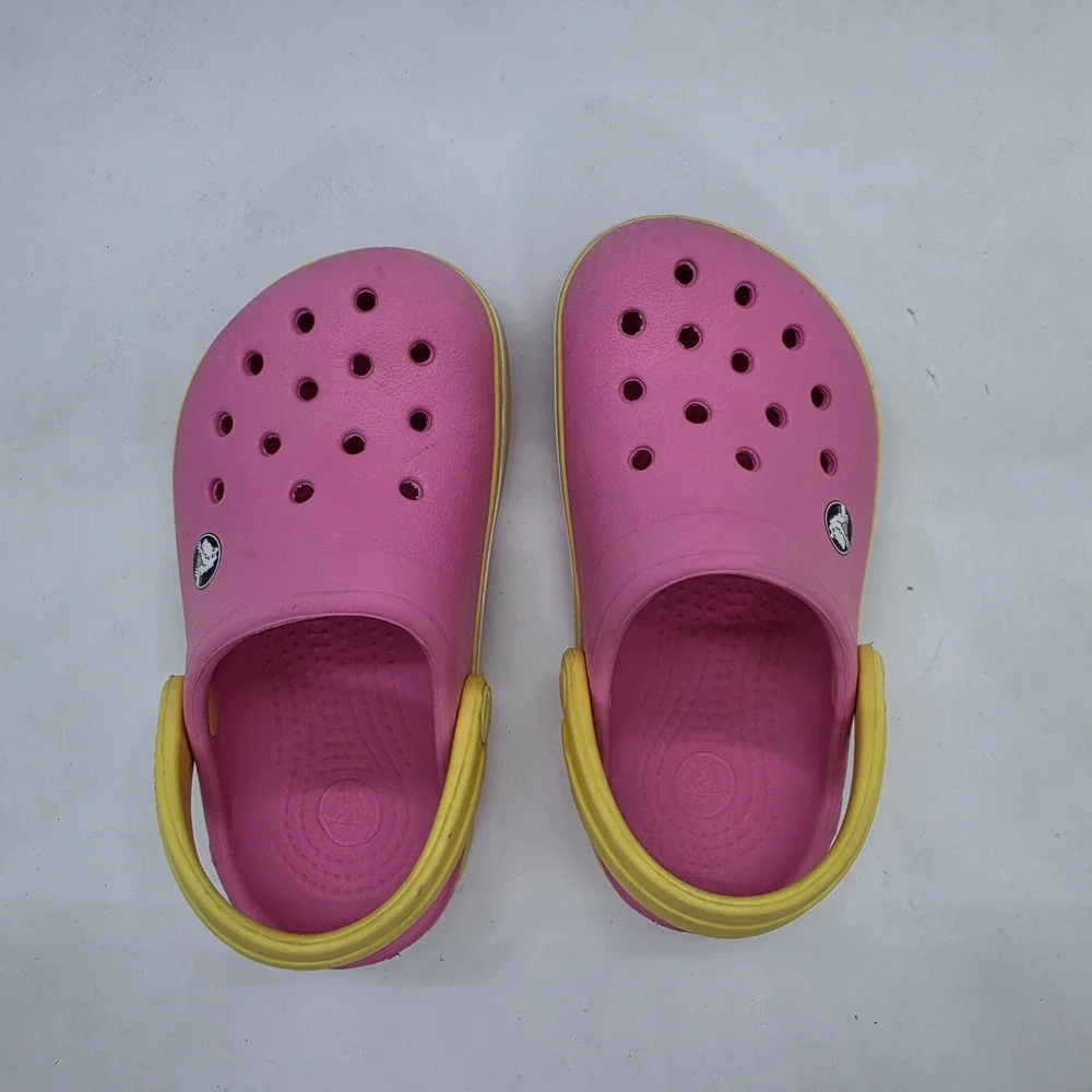 Crocs Kids Crocband Clogs Pink Yellow Toddler Size‎ 6-7 Sporty Slip On Shoes